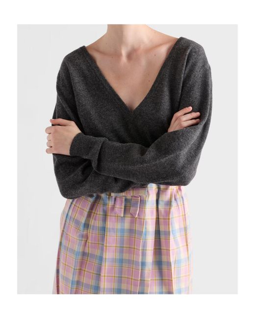Prada Gray Cashmere V-Neck Sweater
