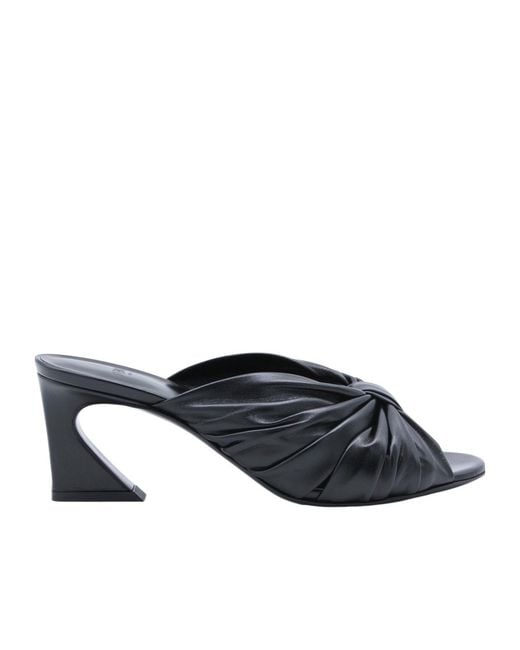Fendi Black Bow-Detailed Gathered Heeled Sandals