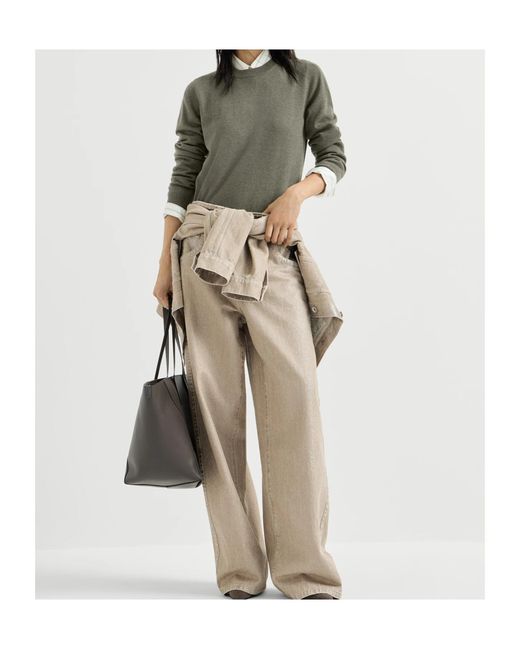 Brunello Cucinelli Green Cashmere Sweater With Monili