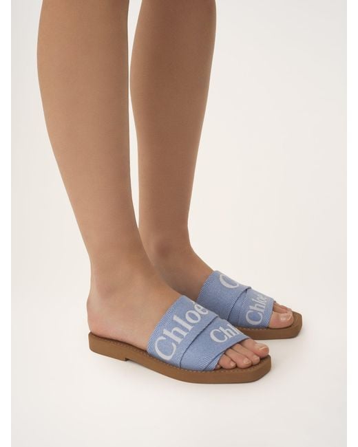 Chloé Blue Logo-Detail Flat Slides