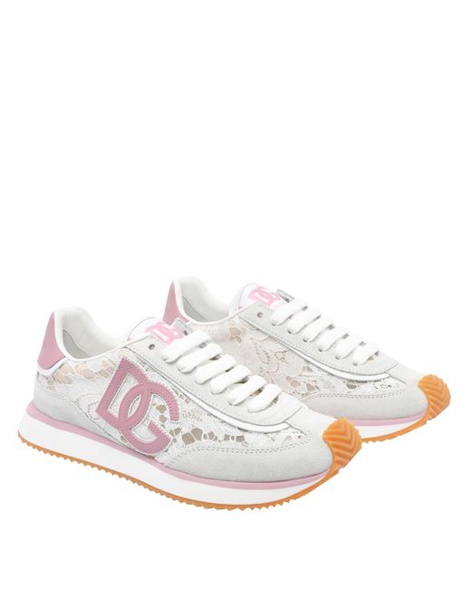 Dolce & Gabbana Pink Logo Patch Sneakers