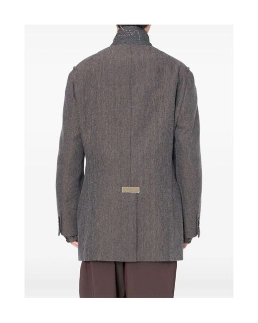 Kolor Gray Herringbone Double-Breasted Coat for men