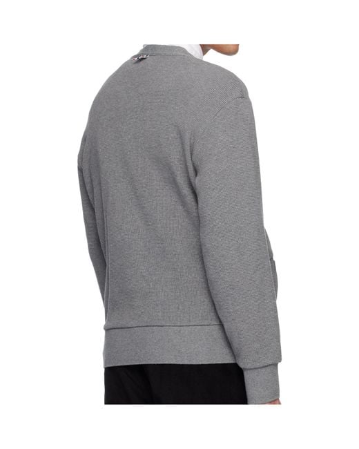 Thom Browne Gray V-Neck-Bar Intarsia Cardigan for men