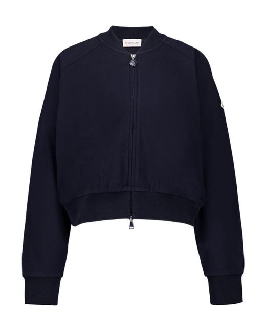 Moncler Blue Zip-Up Cropped Bomber Jacket