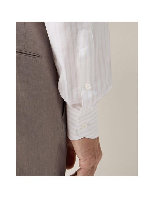 Zegna White Light Taupe And Striped Cotton Linen And Silk Shirt for men