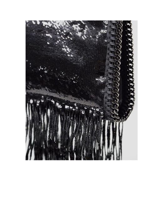 Stella McCartney Black Limited-Edition Falabella Sequinned Fringed Tiny Tote Bag