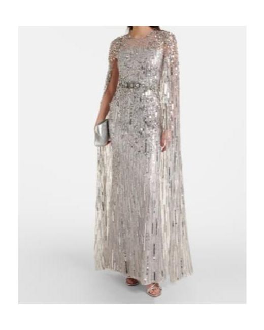 Jenny Packham White Ruby Caped Sequined Gown