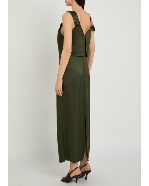 Totême Green V-Neck Satin Midi Slip Dress