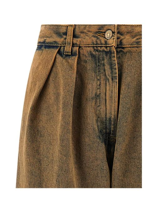 Alanui Natural Desert Rose Pleat-Detailed Acid-Wash Jeans