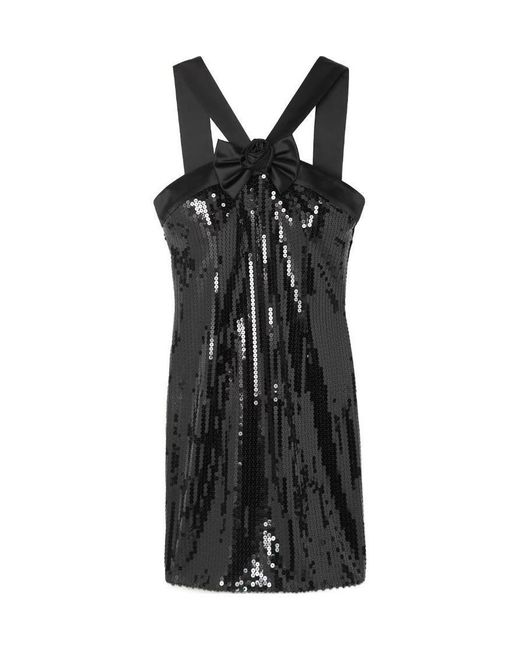 Alessandra Rich Black Logo Bow Sequined Dress