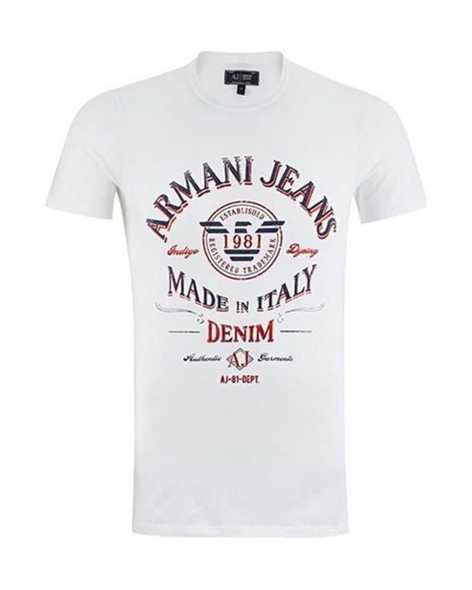 Armani Jeans White Logo Printed Pattern T-Shirt for men