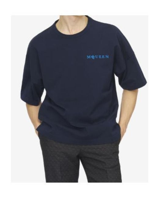McQueen Blue Oversized Logo T-Shirt for men