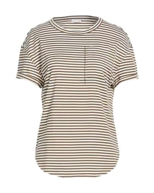 Brunello Cucinelli White Casual Striped T-Shirt