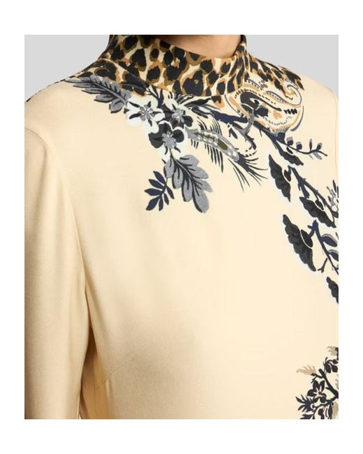 Etro Natural Envers Satin Mini Dress With Front Print And Leopard Motif