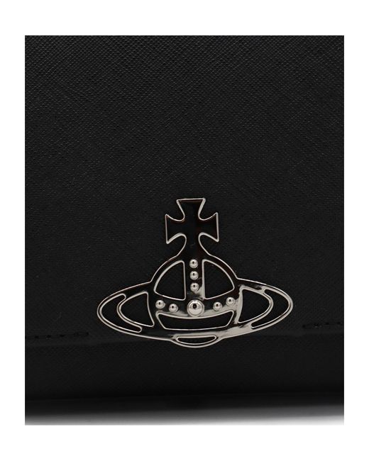 Vivienne Westwood Black Logo Plaque Foldover Top Shoulder Bag