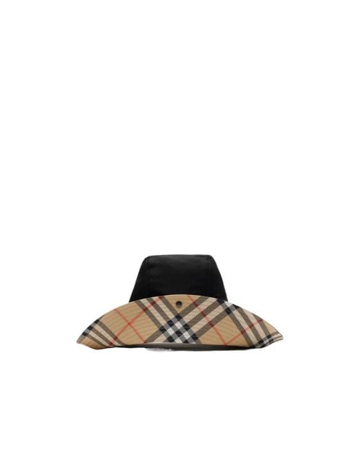 Burberry Black Check Brim Gabardine Bucket Hat for men