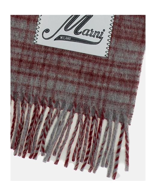 Marni Purple Checked Fringed Scarf