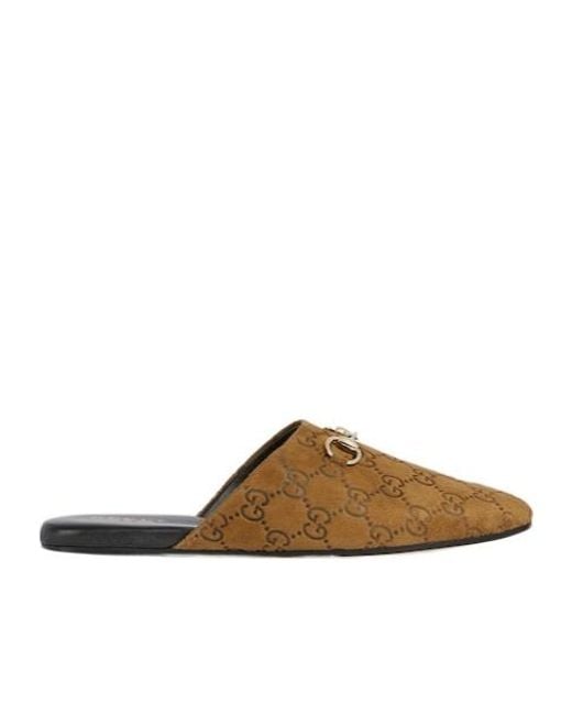 Gucci Brown Horsebit Monogrammed Mules