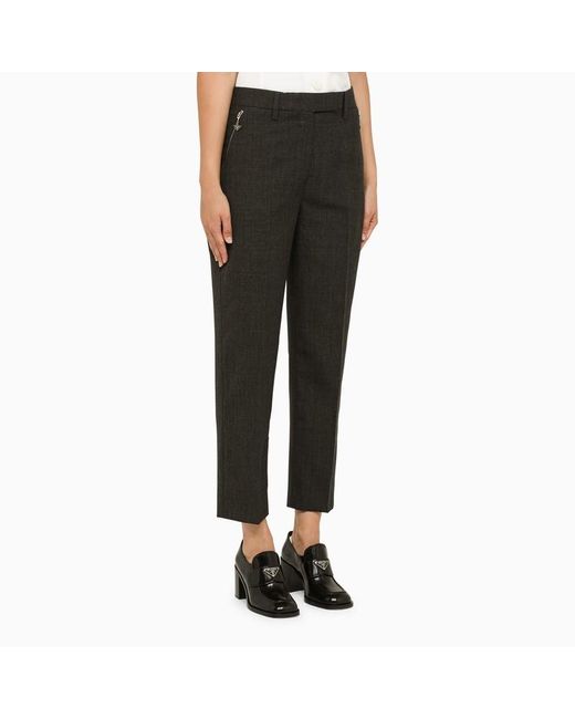 Prada Black Mid-Rise Zip-Pocket Cropped Trousers