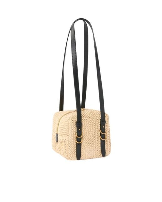 Pinko Metallic Logo Plaque Wovened Shoulder Bag