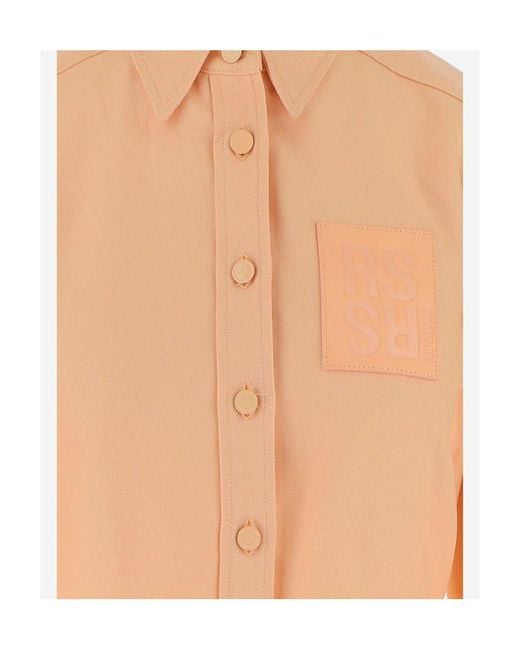 Raf Simons Orange Frayed Hem Cropped Shirt