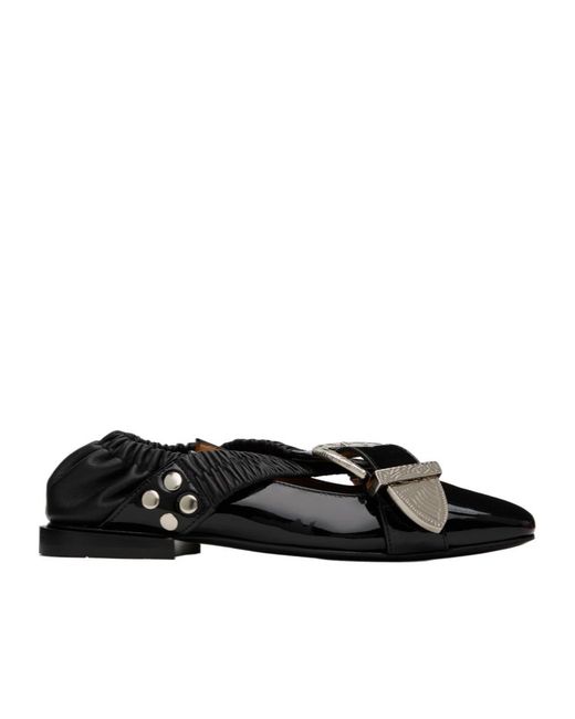 Toga Black Buckle Ballet Shoes