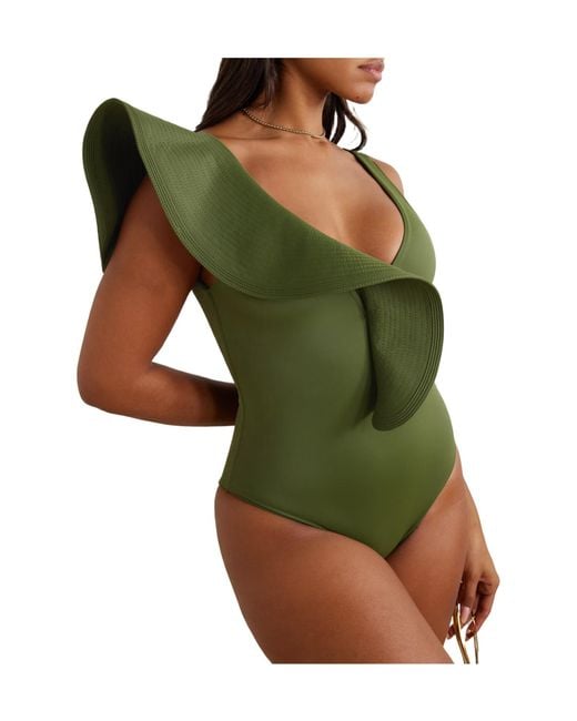 Johanna Ortiz Green Oversized Ruffle Swimsuit