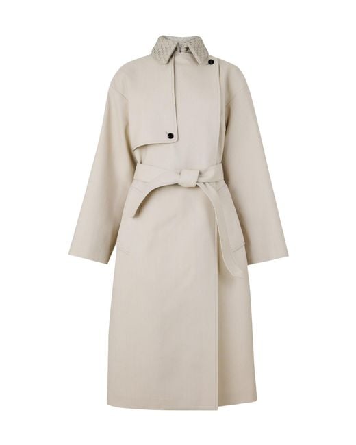 Bottega Veneta Natural Mid-Length Stand-Collar Trench Coat