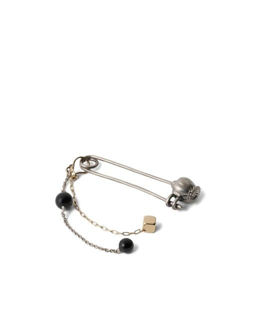 Lemaire White Thistle Bead Safety-Pin Brooch