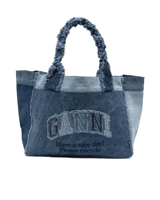 Ganni Blue Medium Trapeze Denim Tote Bag
