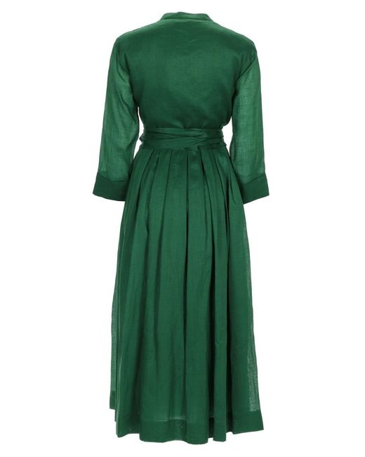 Max Mara Green Ramie Midi Shirt Dress