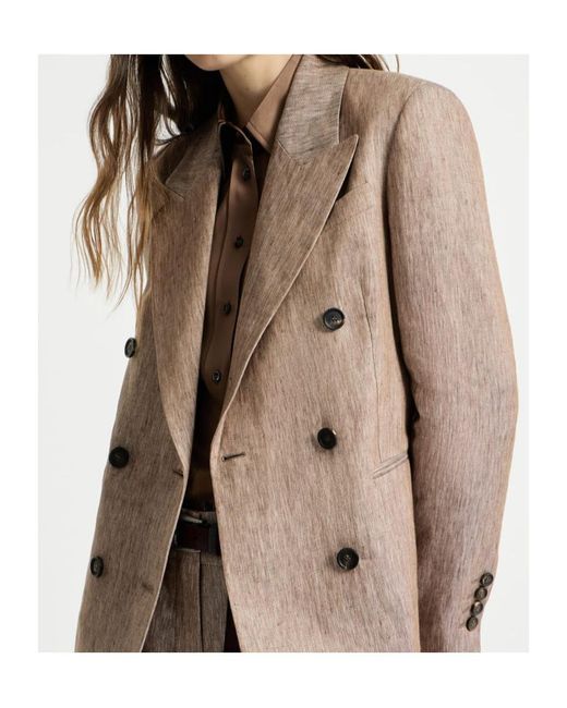 Brunello Cucinelli Natural Linen Denim Blazer With Monili