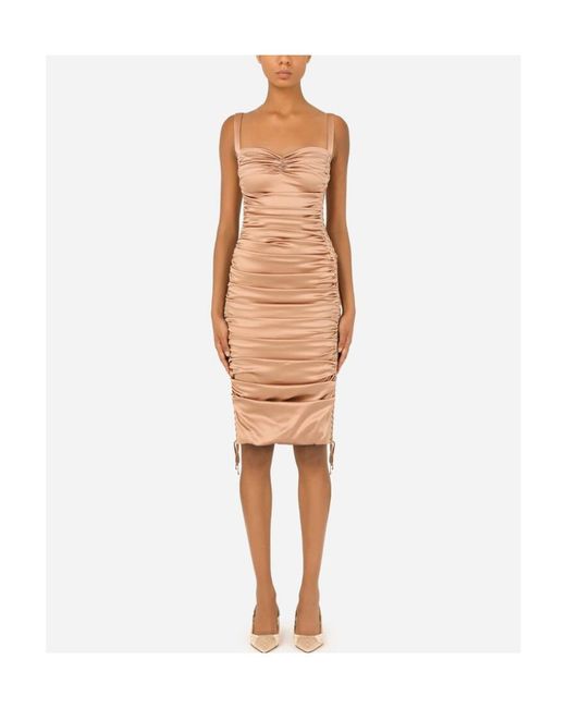 Dolce & Gabbana Natural Ruched Mini Dress