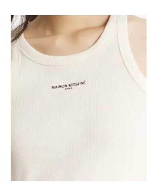 Maison Kitsuné White Maison Kitsuné Logo Ribbed Tank Top