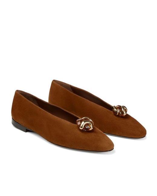 Jimmy Choo Brown Embellished Ballet Flat Shoes