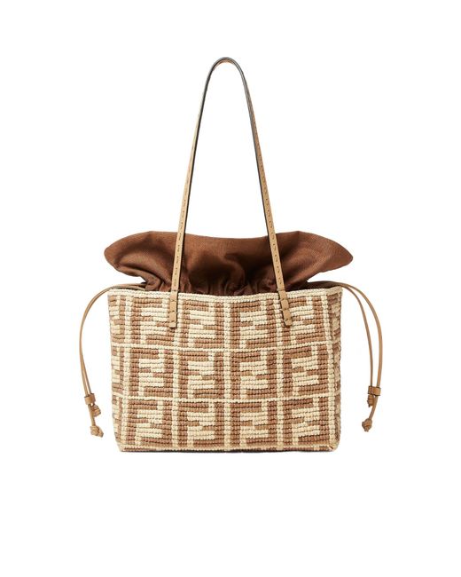 Fendi Metallic Small Roll Ff Crochet Drawstring Bucket Bag