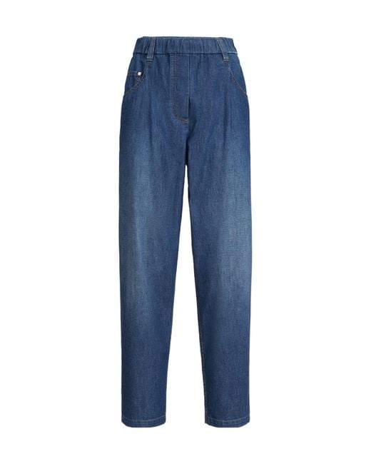Brunello Cucinelli Blue Elastic-Waist Tapered Jeans