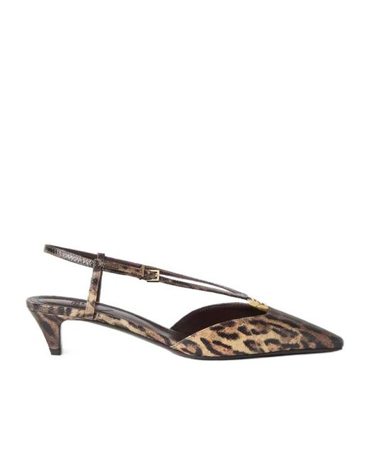 Fendi Brown 40Mm Animal-Print Slingback Pumps