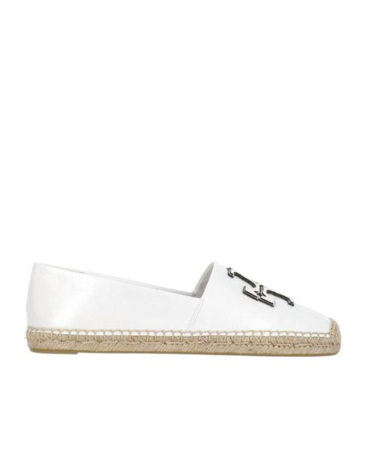Tory Burch White Double-T Flat Espadrilles