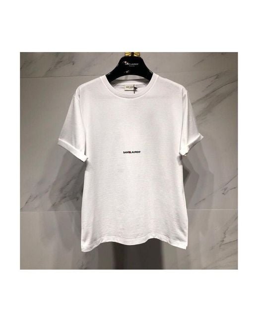 Saint Laurent White Logo-Print Crew-Neck T-Shirt