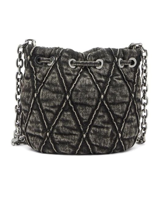 DIESEL Black Charm-D Quilted Denim Bucket Bag
