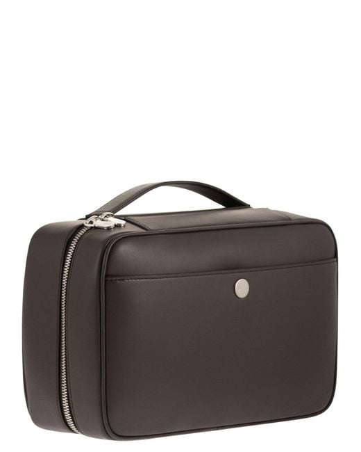 Brunello Cucinelli Black Logo Leather Wash Bag for men