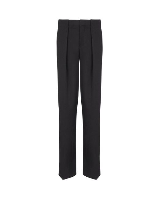 Balmain Black Wool Pleated Straight Trousers for men