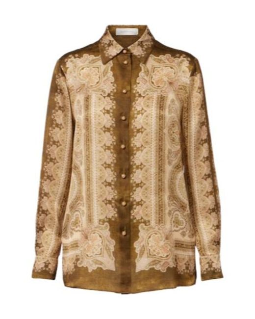 Zimmermann Brown Luna Paisley Silk Satin Shirt