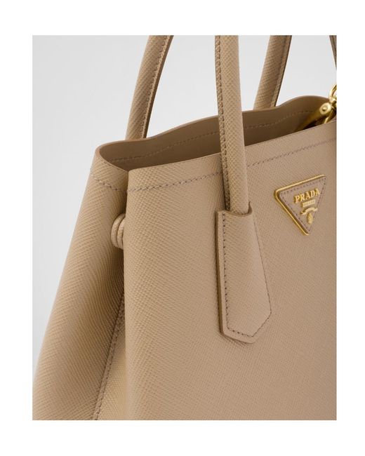 Prada Natural Logo Detailed Top Handle Tote Bag