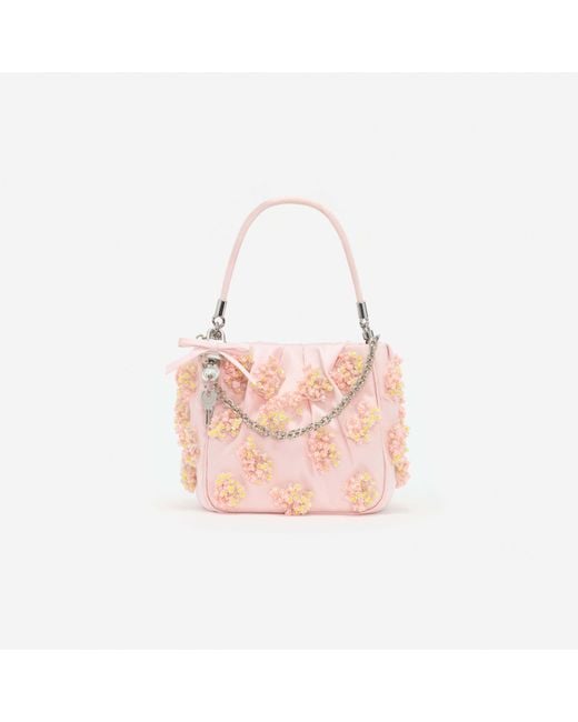 Self-Portrait Pink Satin Floral Beaded Tote Bag