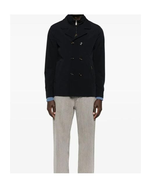Moorer Black Volmer Double-Breasted Peacoat for men