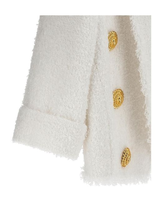 Balmain White Cropped Bouclé Tweed Jacket