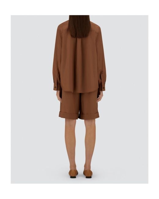 Herno Brown Chest-Pocket Curved Hem Shirt