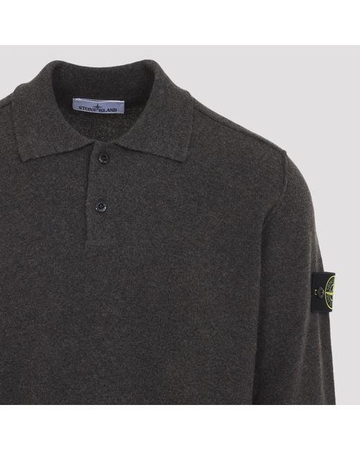 Stone Island Gray Long-Sleeve Polo-Collar Sweater for men